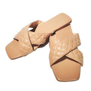 Qupid slip on square toe sandal,faux-leather strappy upper with quilted pattern.